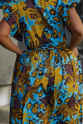 Zendaya Blue And Brown Floral Midi Dress