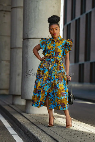 Zendaya Blue And Brown Floral Midi Dress