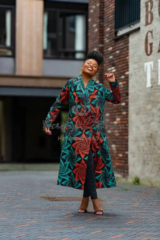 Zola Green And Red Duster Jacket Dresses